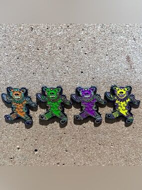 Grateful Dead Dancing Bear Enamel Pin Set - Orange, Green, Purple, Yellow